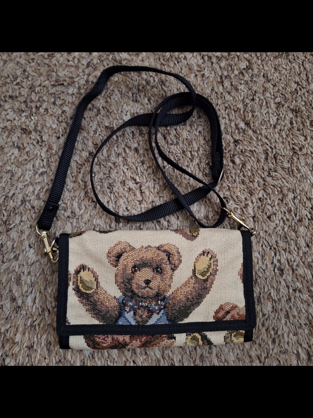 Vintage Danny K Beverly Hills Bear Tapestry Crossbody Wallet